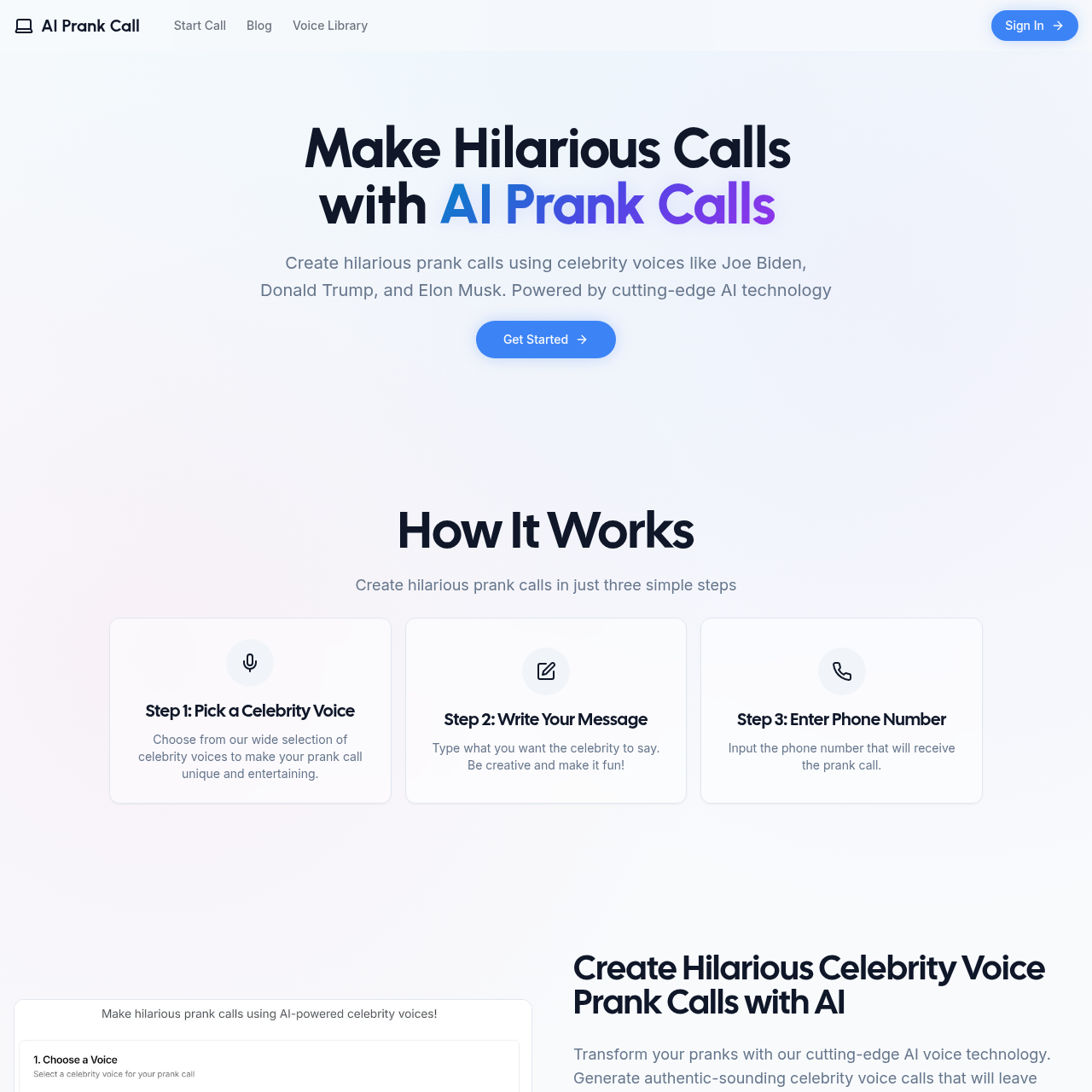 AI Prank Call: Make Hilarious Calls with AI Prank Calls - Create and send funny prank calls using AI-powered celebrity voices