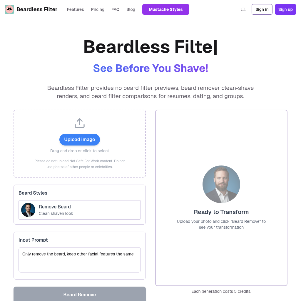 Beardless Filter-See Before You Shave-no beard filter: Transform your look before you shave, no beard filter for resumes, dating, and groups