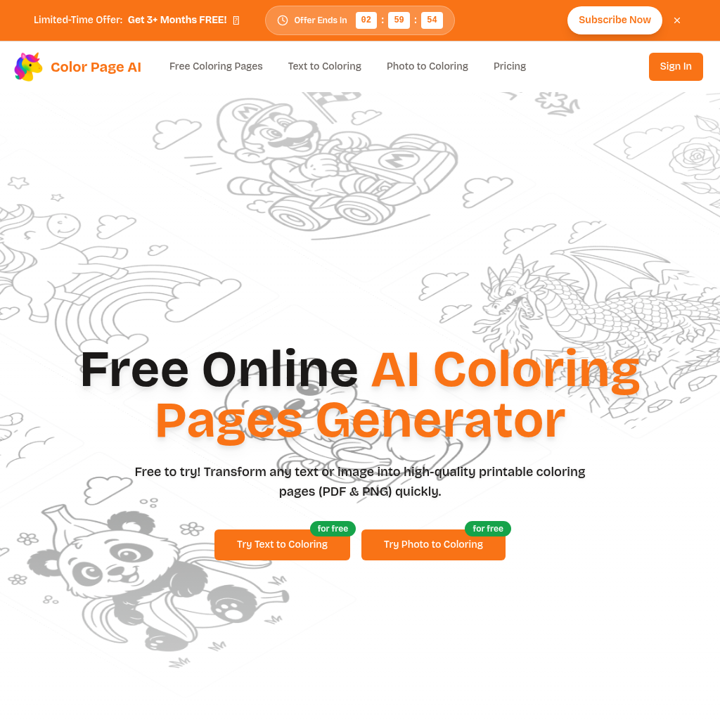 Color Page AI: Create Beautiful, Customizable Coloring Pages with AI