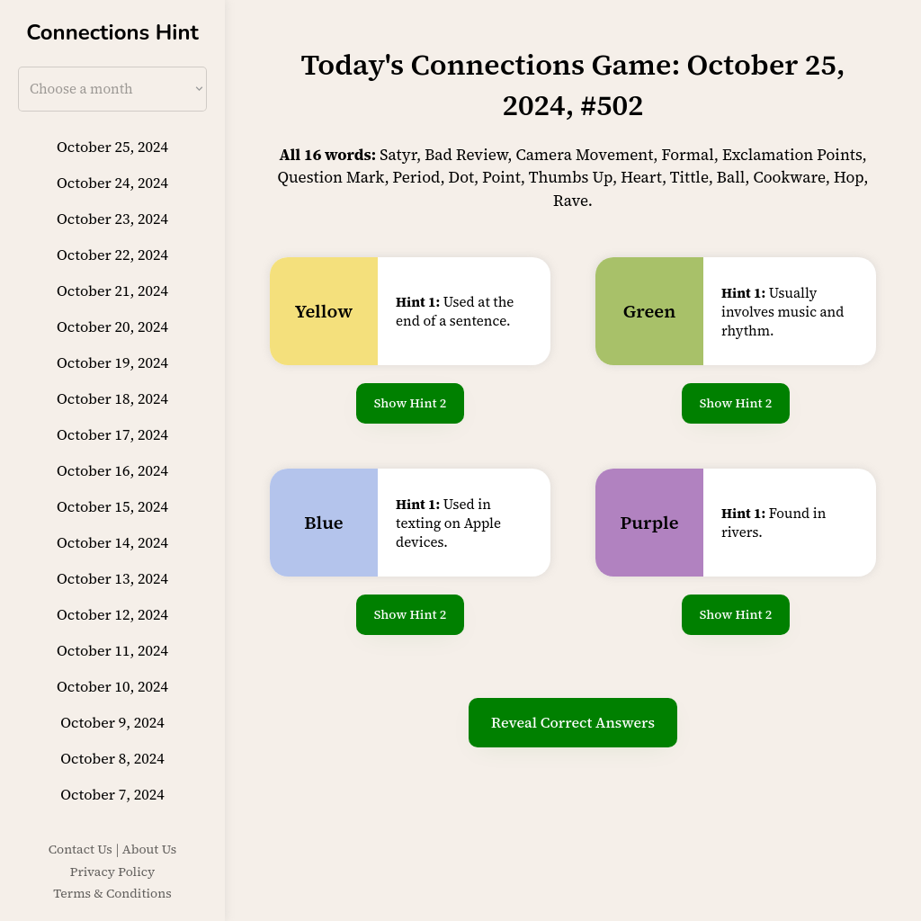 Solve NYT's Connections Game with AI-generated hints and clues