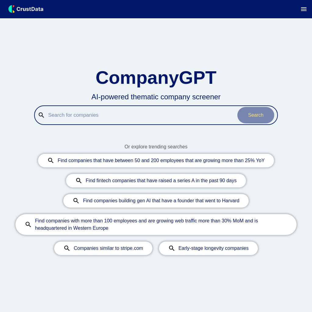 Discover companies that fit your criteria