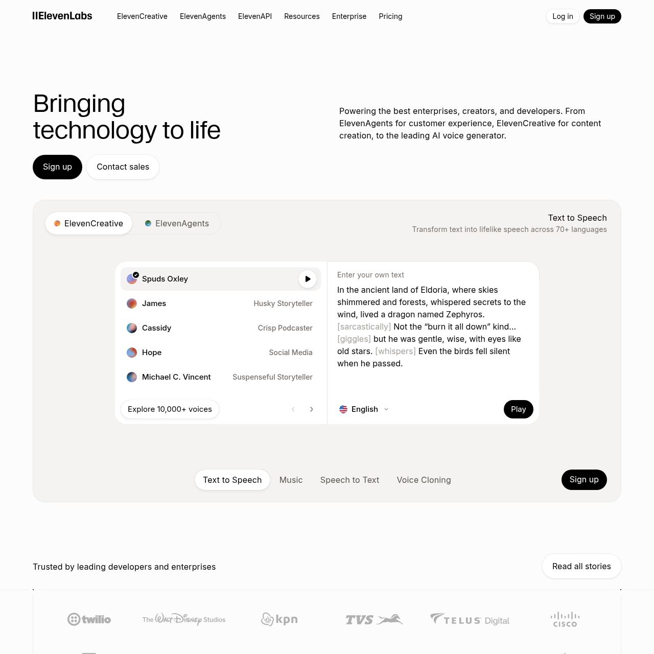 ElevenLabs AI Voice Generator & Voice Agents Platform: Transform Text into Lifelike Speech with 5,000+ Voices in 70+ Languages