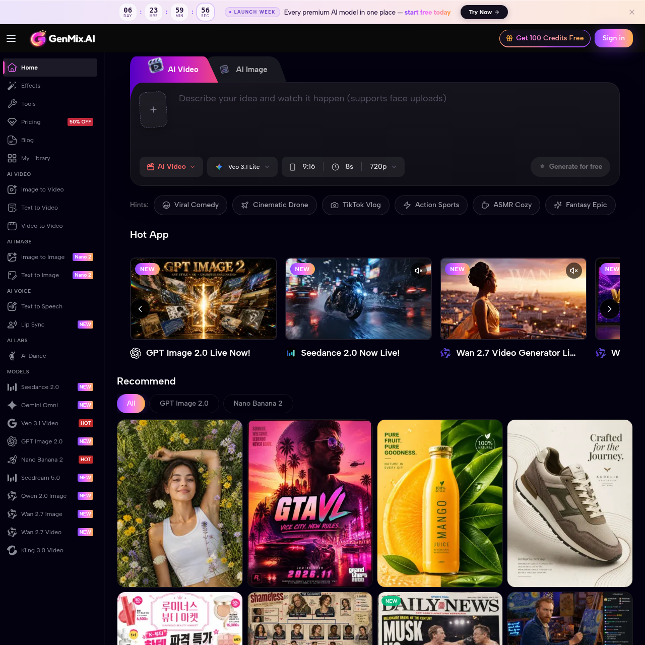 GenMix - All-in-One AI Video, Image & Voice Generator