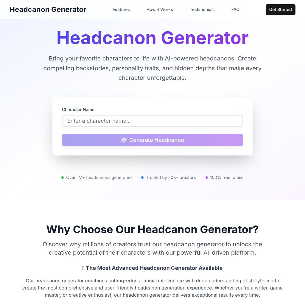 Headcanon Generator: Bring your favorite characters to life with AI-powered headcanons