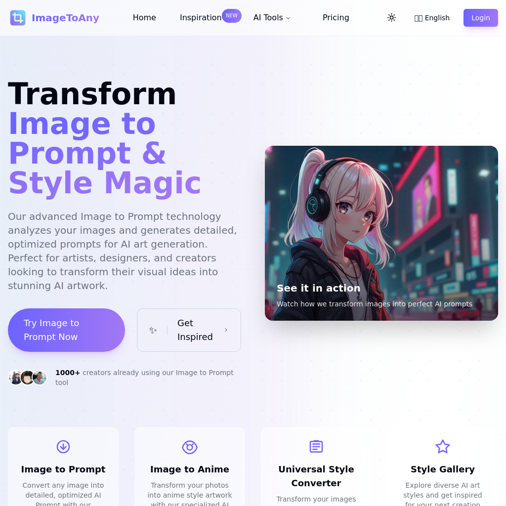 ImageToAny: Transform Images into Detailed AI Prompts with Our Advanced Technology