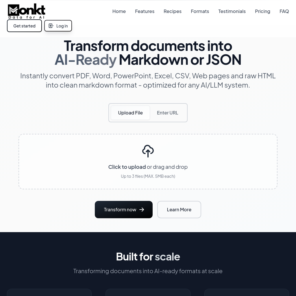 Monkt: Transform Documents into AI-Ready Markdown or structured JSON