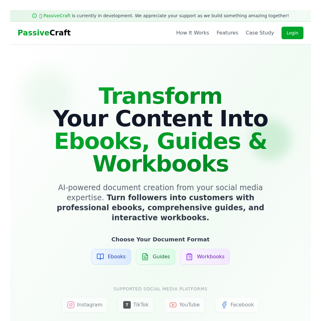PassiveCraft: Transform Social Media into Profitable Ebooks & Documents