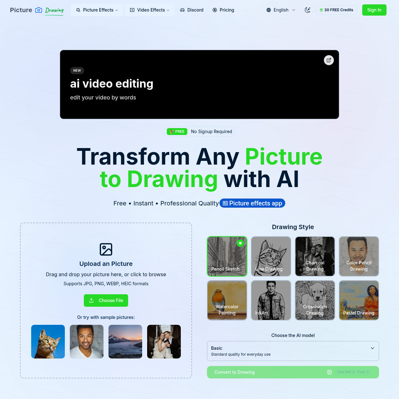 Transform photos into artistic drawings instantly with free AI technology.