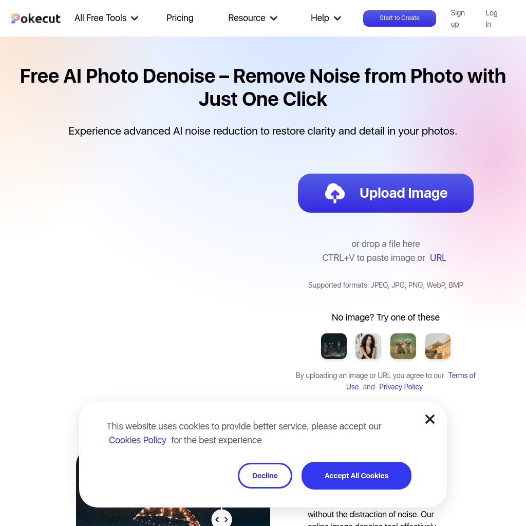 POKECUT AI Photo Denoise: Improve image clarity with AI-powered noise reduction