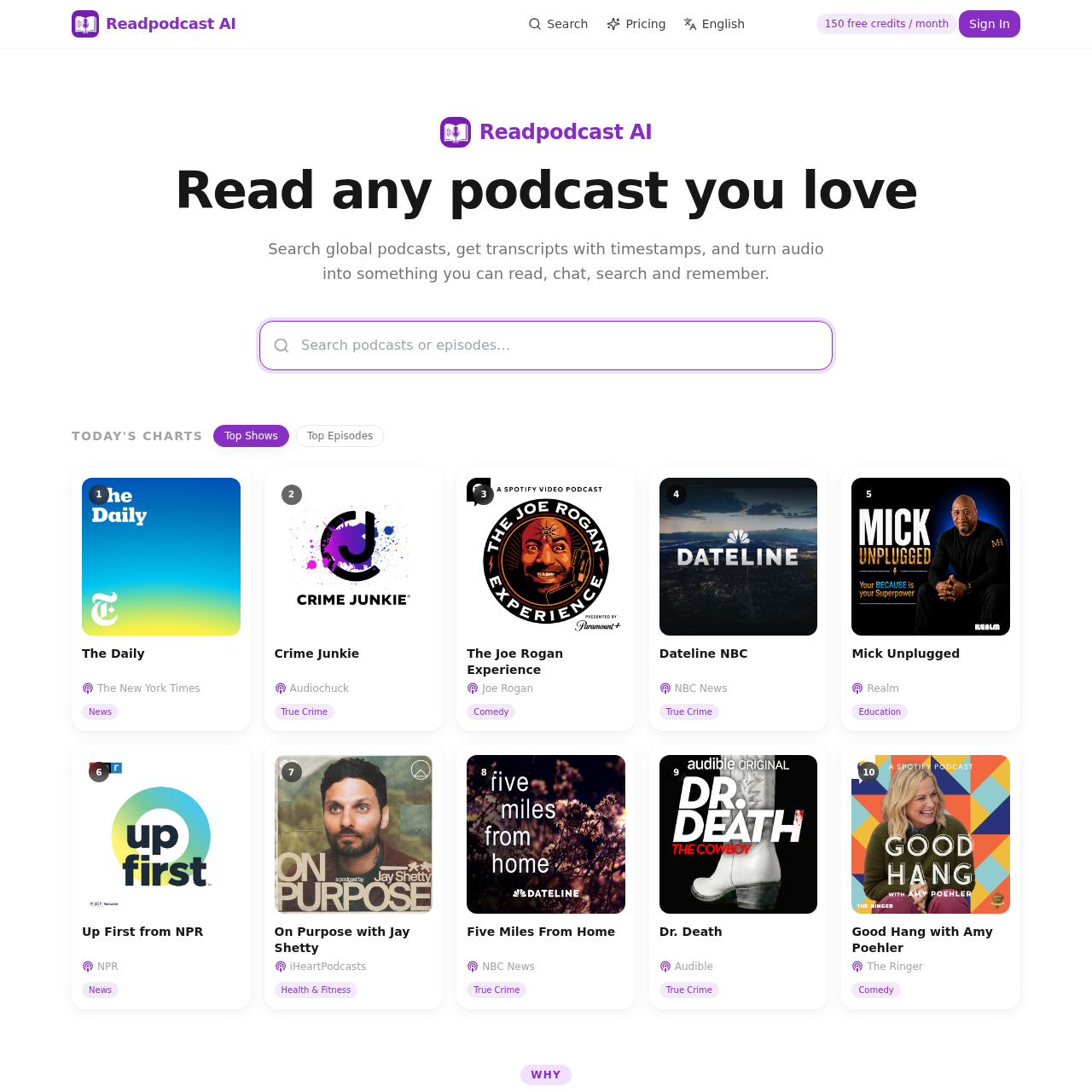 Unlock podcasts with AI-powered transcripts, summaries, and interactive insights.