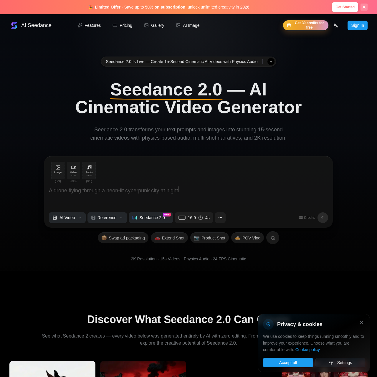 Seedance 2.0: Seedance 2.0 - Create Professional AI Videos from Text & Image | 90%+ Usable Output, Native Audio-Video Sync, 2K Resolution
