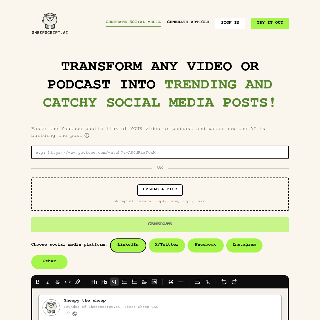 Sheepscript.ai: Elevate Your Social Media with Ease