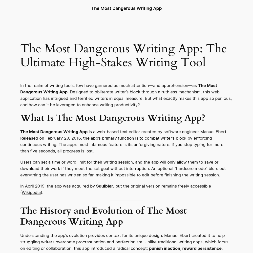 The Most Dangerous Writing App: Overcome Writer's Block with the Ultimate High-Stakes Writing Tool