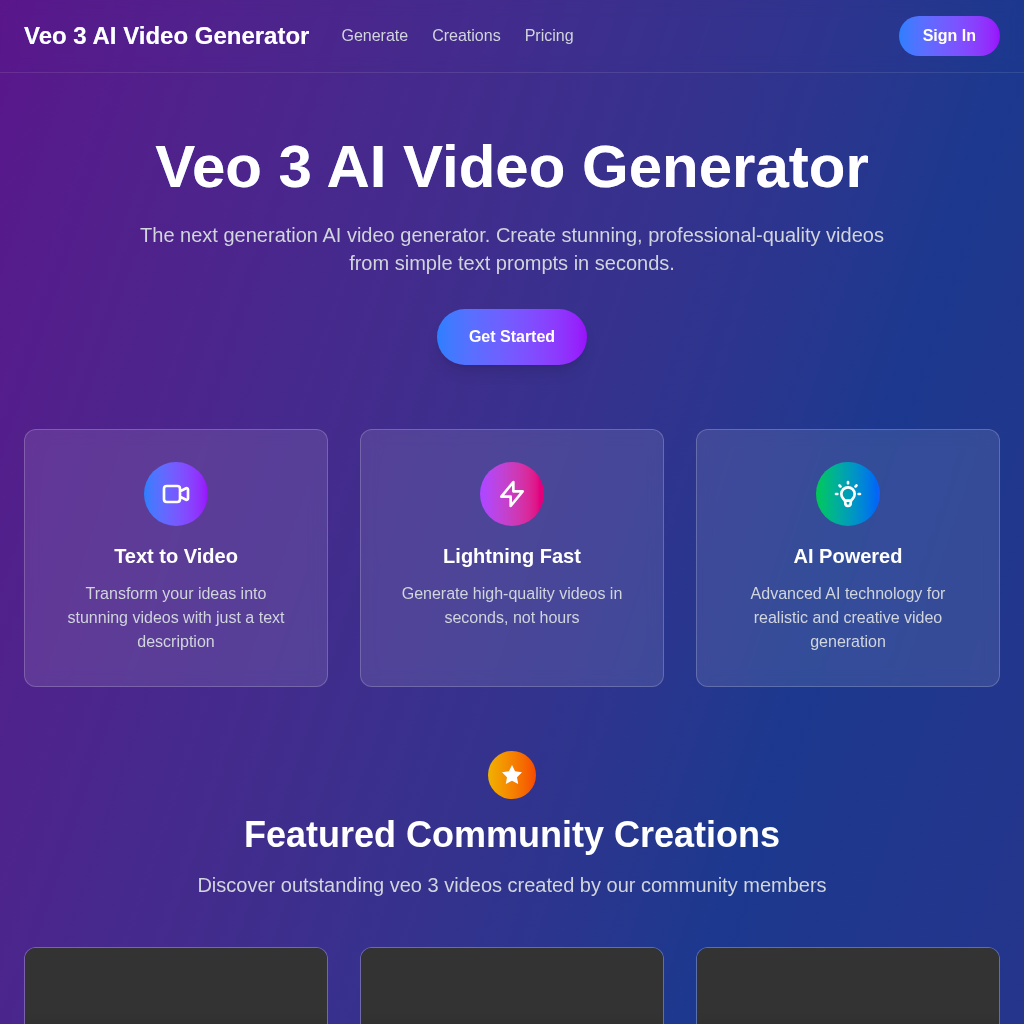 Veo 3 AI Video Generator: Create stunning videos with Veo 3 AI Video Generator - the ultimate AI video generation platform
