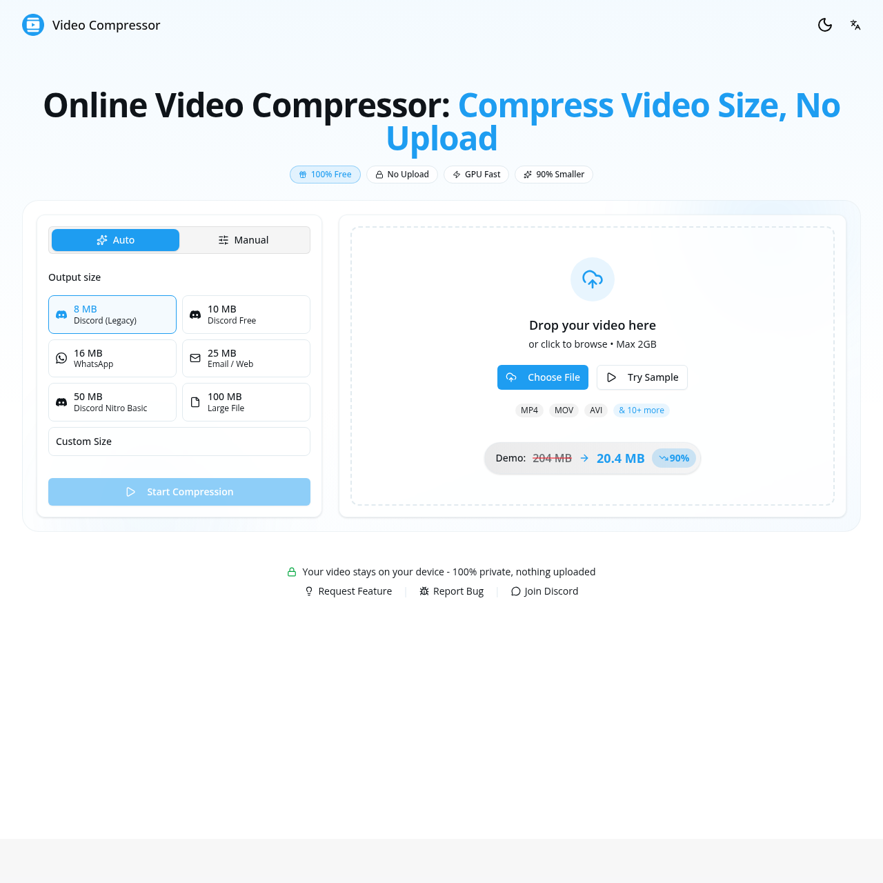 Compress Video Files Online Up to 90% Without Uploading