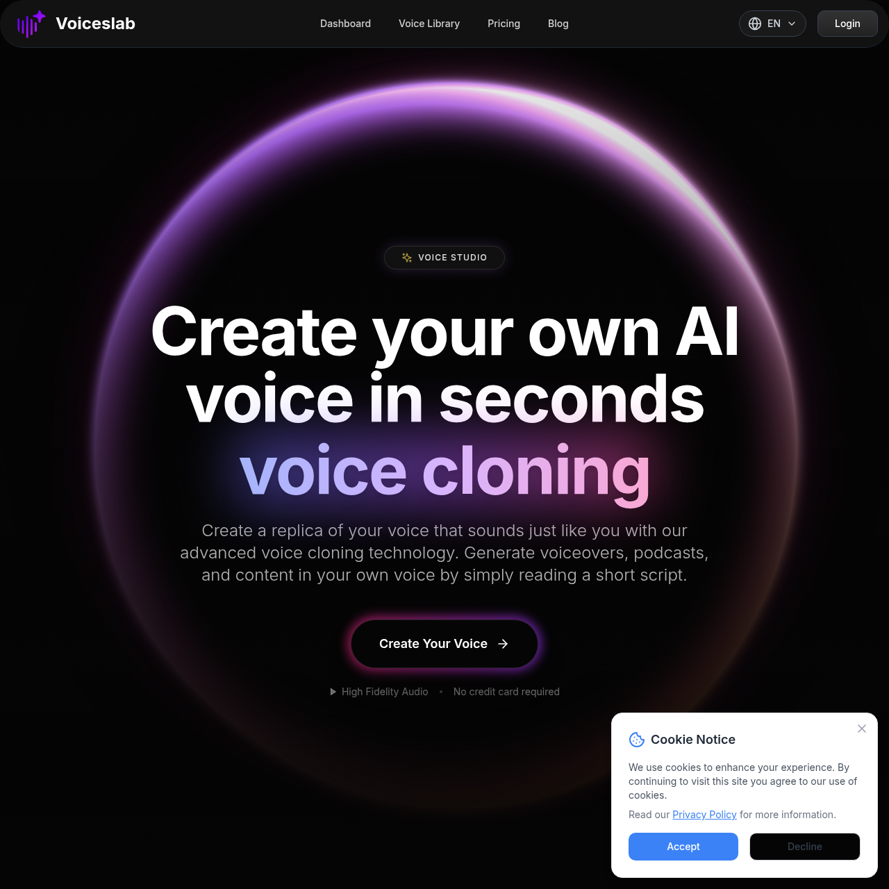 Voiceslab: Create your own AI voice instantly, voice cloning